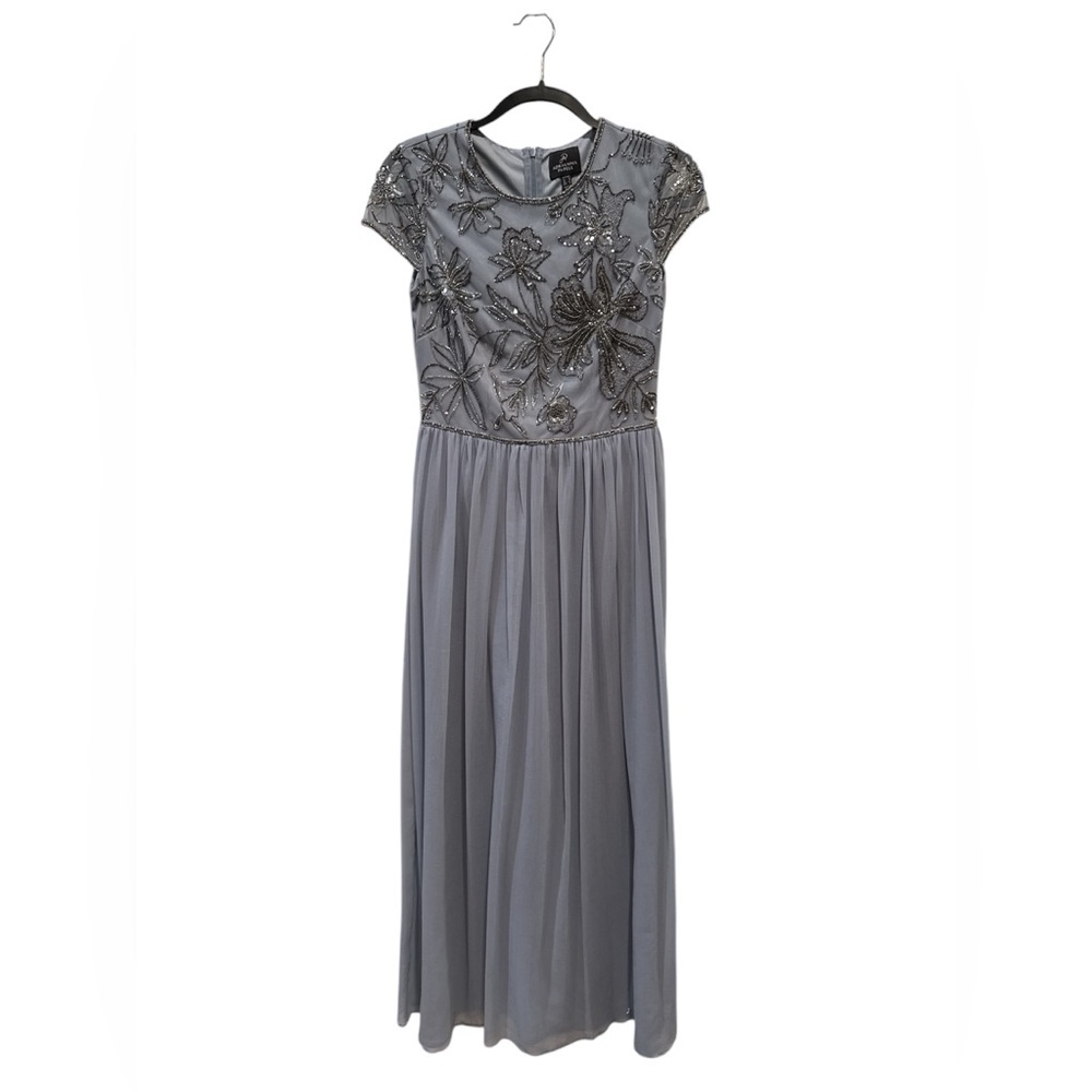 Adrianna Papell Blue Sequin Tulle Maxi Dress Mother‎ Of The Bride Gown Size 4